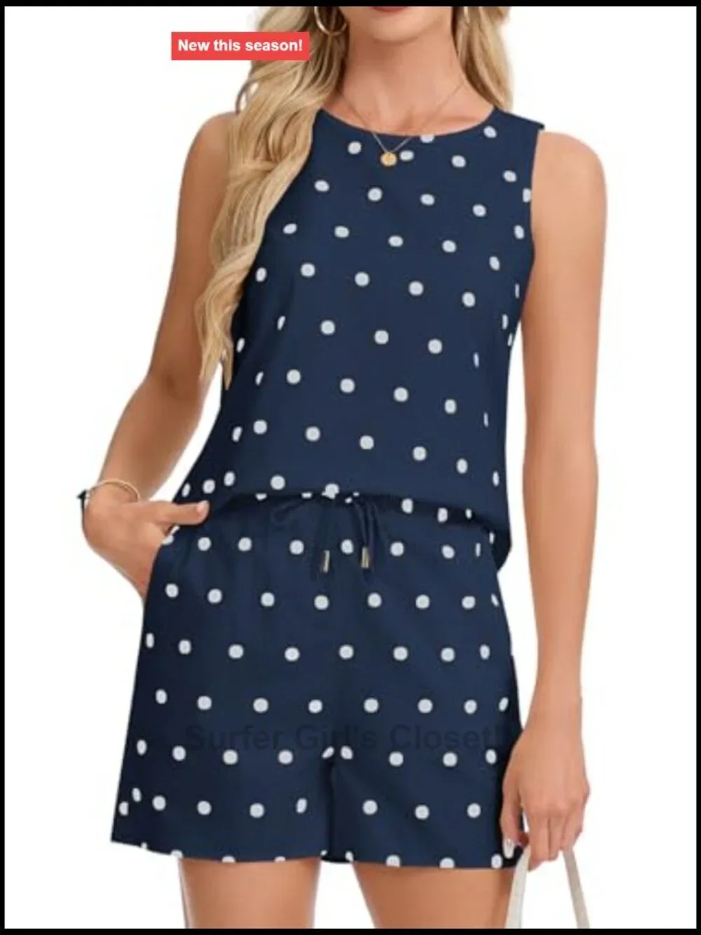 Sleeveless Crewneck Polka Dot 2 Piece Set Elastic Waist Shorts Lounge Outfits